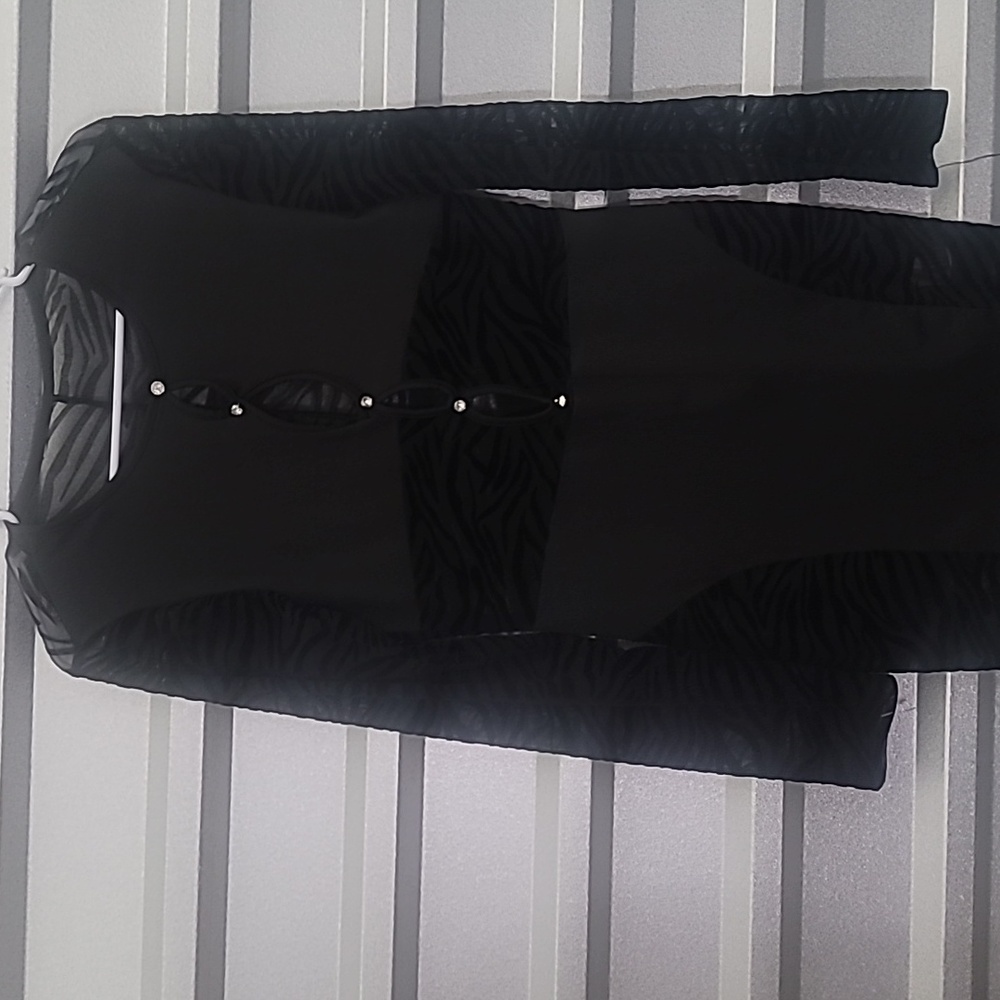 Black Bodycon Dress. SHEER all over Animal Print size Lg